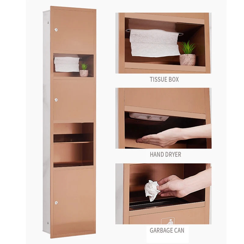 Professional Modern Design Hotel Bathroom Stainless Steel Paper Towel Dispenser and Waste Bin Combination for Home Use