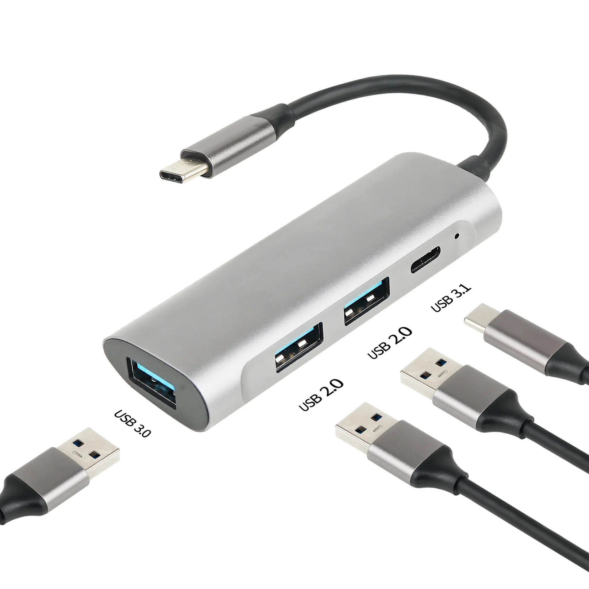 Customize usb c hub docking station 4 port usb 3.0 hub adapter 4 in 1 type DC DVI fast charging usb c hub for Mcbook