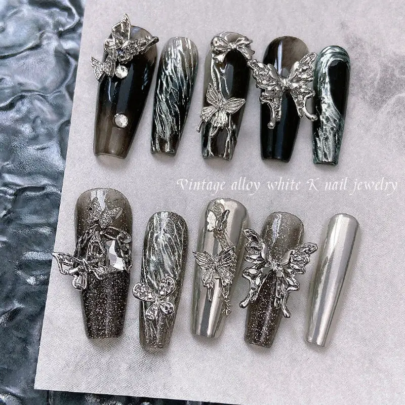 10pcs/Bag Silver Metal Butterfly Nail Charms 2024 Other Nails Products
