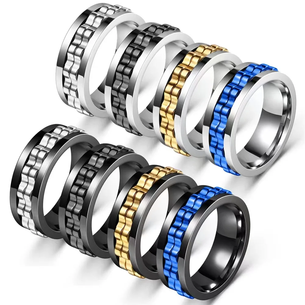 Fashion Jewelry Niche Decompression Anti Anxiety Gear Batch Flower Rotatable Titanium Steel Ring For Men