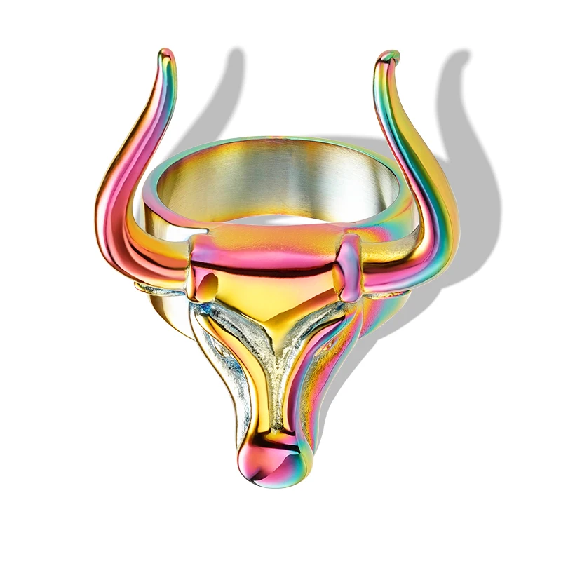 Hot sale Stainless Steel Zodiac Bull Head Ring Vintage Men Jewelry Long-horned bull head Finger Ring