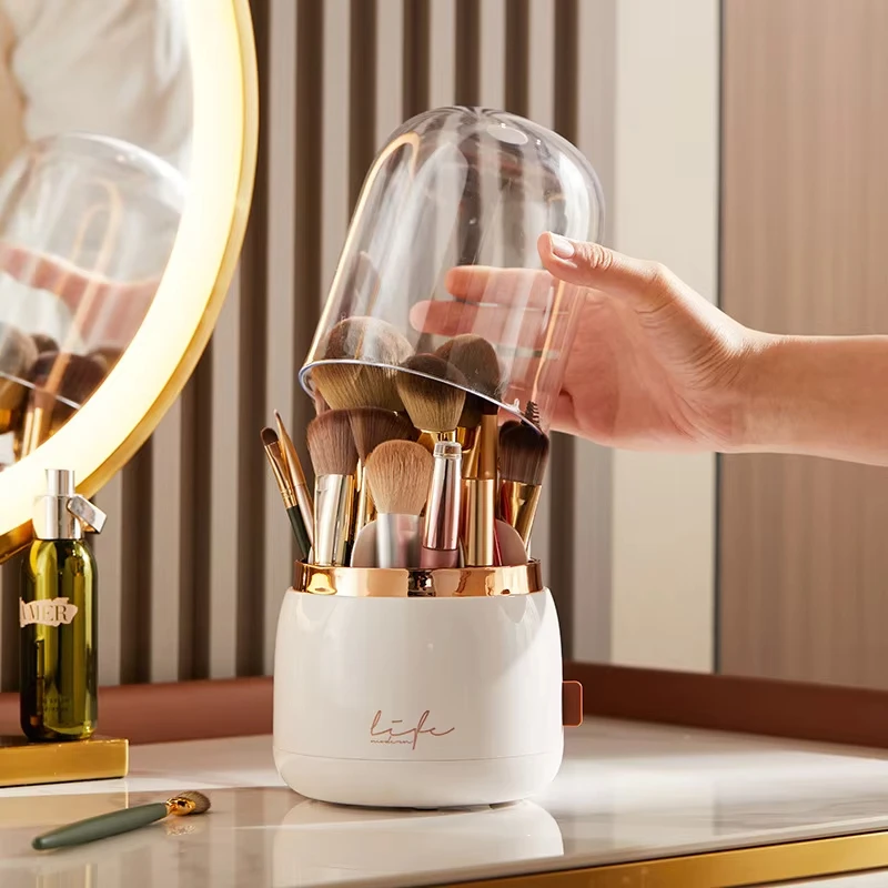 Household Good Wholesale Desktop Makeup Brush Storage Bucket Pen Holder Transparent Acrylic Box Rotating Cosmetic Storage Box