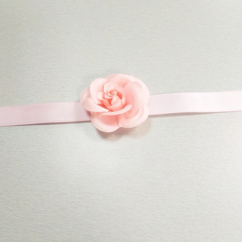  Wholesale light pink cloth ribbon flower advisor bow tie with pin on