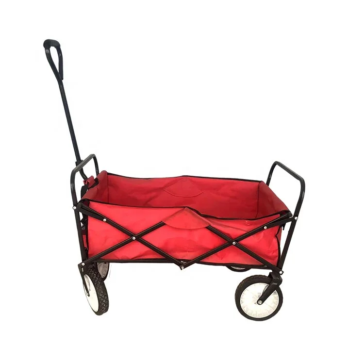 Portable Outdoor Beach Wagon Tool Carts 4 Wheel Folding Garden Tool Cart With Storage Basket