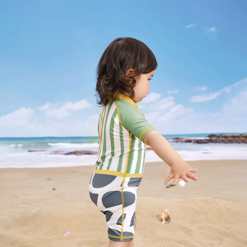 KOCOTREE Brand Kids Cute Baby Short Sleeve Bathing Suits Boy Girl Swimsuit for Children With Storage Bag Free Swimming Cap