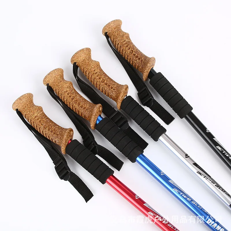 View larger image Add to Compare  Share Outdoor wooden cork handle walking sticks aluminium trekking pole Portable Nordic Walki