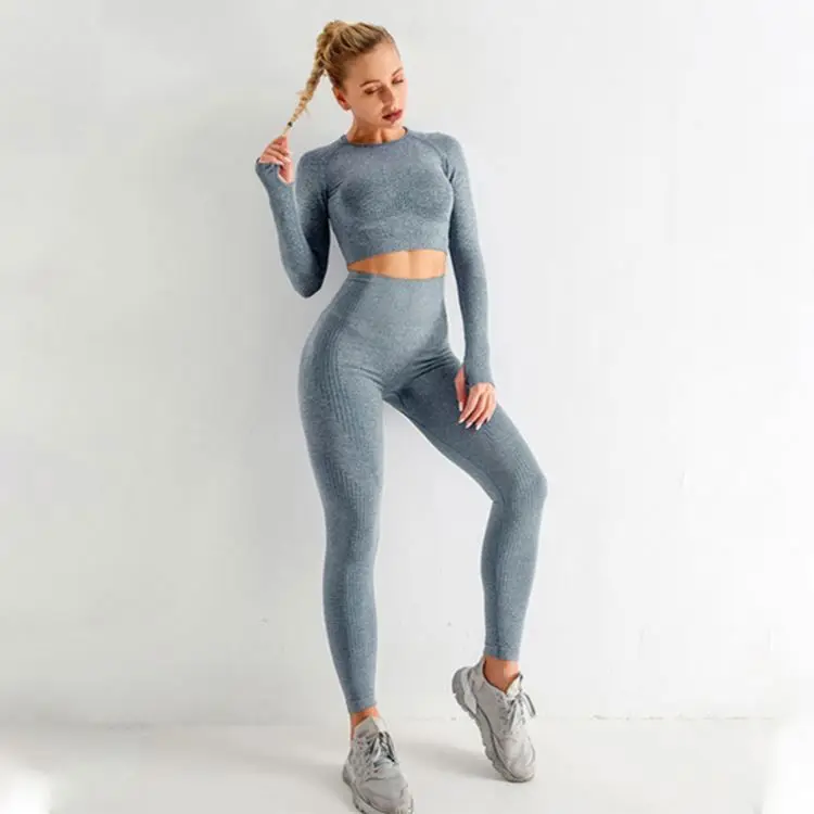 Fancy Seamless Knit Hip Lifting Fitness Gym Wear Sets Women Yoga 3 pcs set