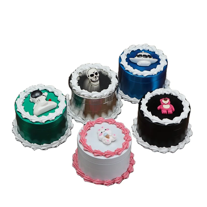 Mix Colors Cake Grinder Cute Zinc Alloy smoking accessory Tobacco herb grinders with display box