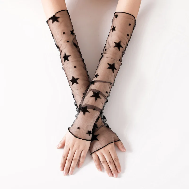 New Long Lace Hollow-Out Fingerless Gloves Sun Protection Sleeves Mesh Lace Thin Cycling Gloves