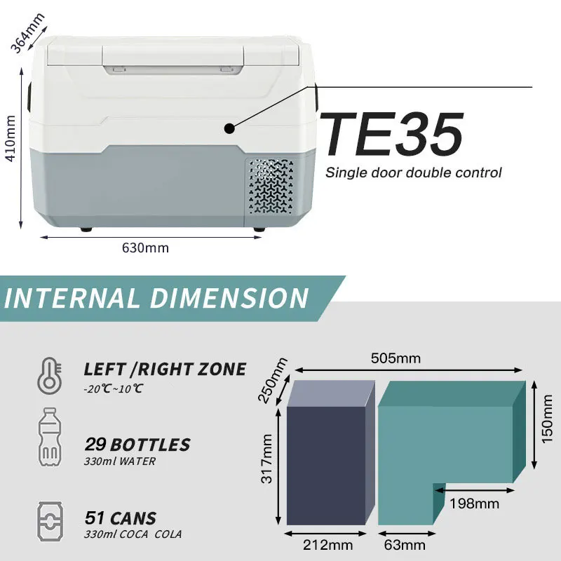 WAYCOOL T35 30L 12V/24V AC100~240V Mini Fridge for Car Use Drinks with Compressor and CE CB SAA for Outdoors Activities