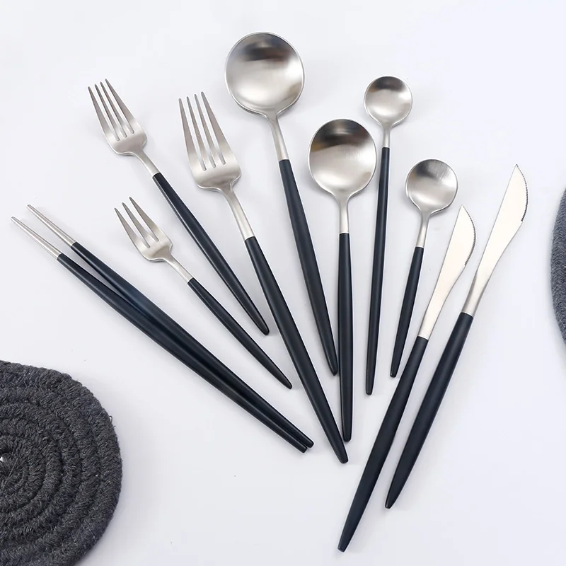 
High quality gold silver matte stainless steel flatware,black cutlery for wedding event restaurant 