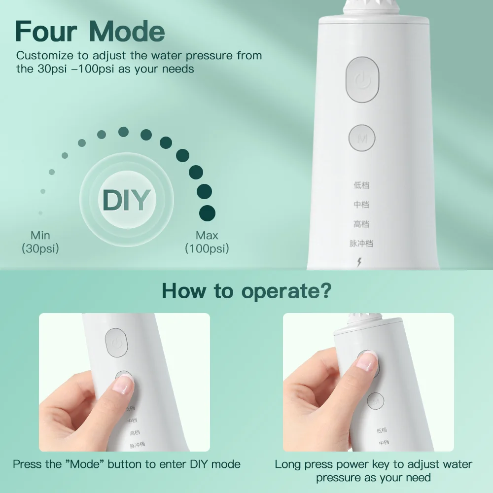 IPX7 Waterproof 4 Modes 320ML Rechargeable USB Charged Portable Water Flosser Cordless Oral Cleaner Dental Irrigator