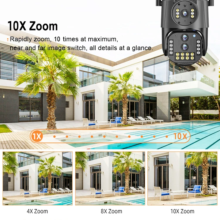 9MP IP Camara PTZ 3 Lens 10X Zoom AI Support Memory Card Motion Tracking V380 Network Wifi CCTV Camera