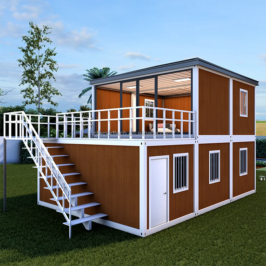 Imitation wood appearance cabin garden tiny house Steel Building Customized sandwich panel prefabricated house