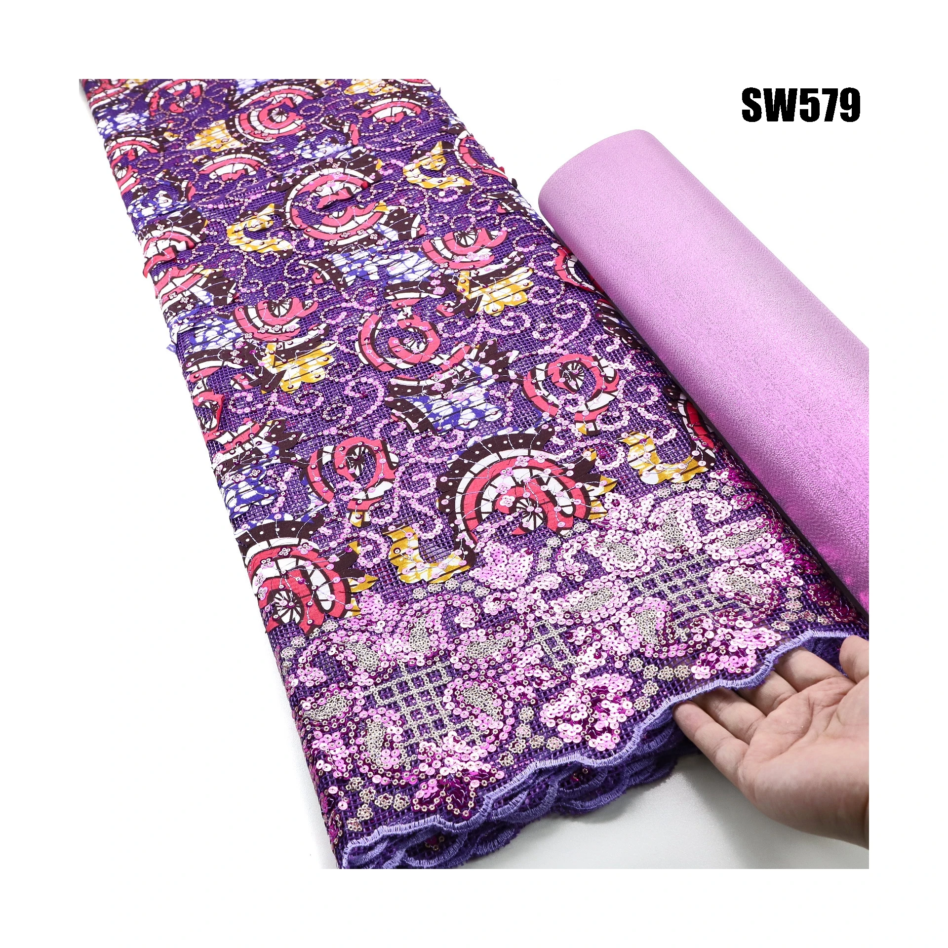 Lace Fabric for Official 2023 New Design Luxury Sequins Lace for Party Dress or Officiel