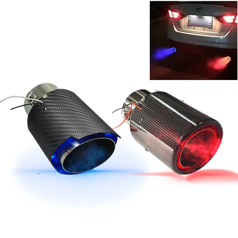 LED light real Carbon Fiber Universal Car  Exhaust Muffler Tip Tail Pipe Red/Blue for car modify