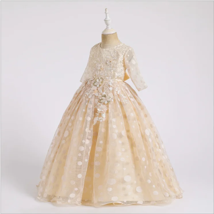 X209  New Style Formal Ruffles Lace Little Bride Gown Children Girl Wedding Party Ball Gown For Girls 12 Years Old