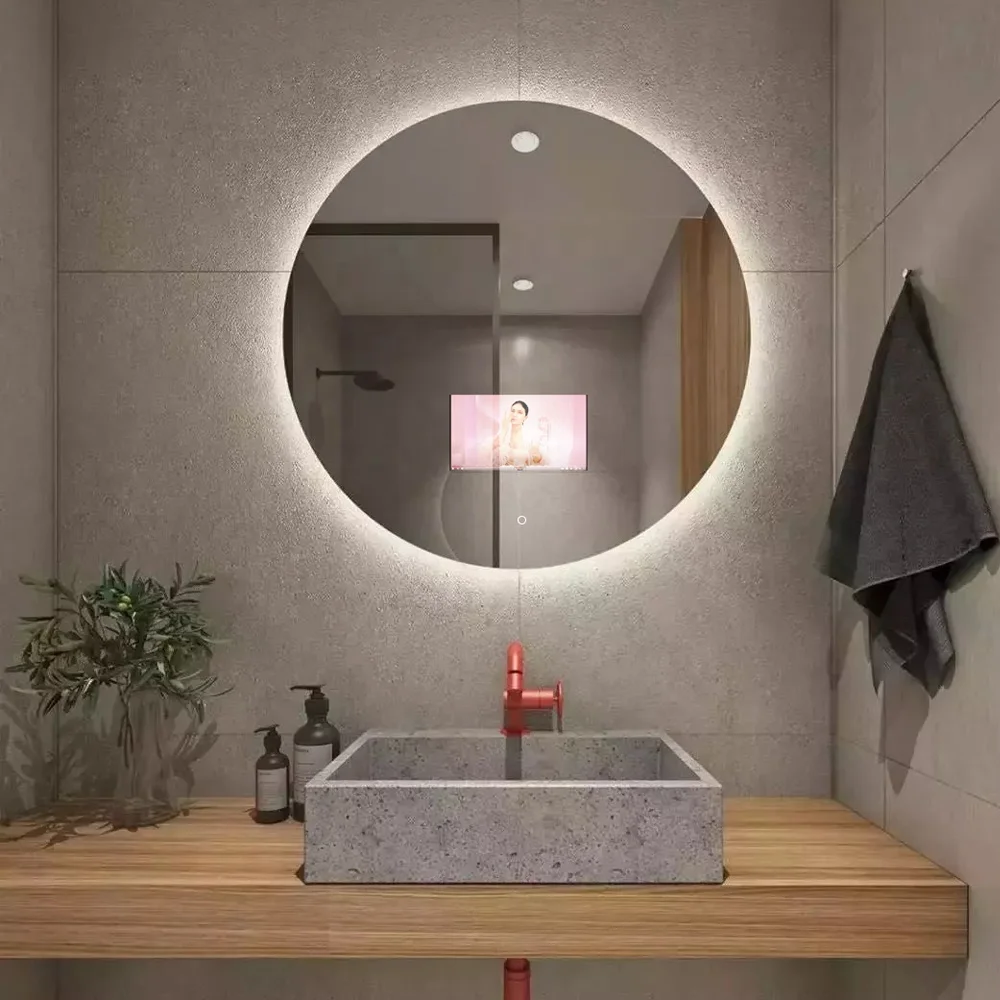 Smart bathroom mirror with Android OS WiFi connected for music video news health management and IoT smart home
