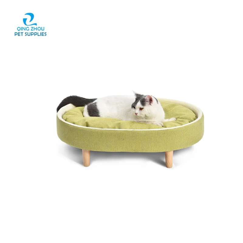 Modern Stylish Design Pet Furniture Bed Wooden Green Fabric Dog Cat Sofa wool dog bed raised dog bed camas para mascotas persona