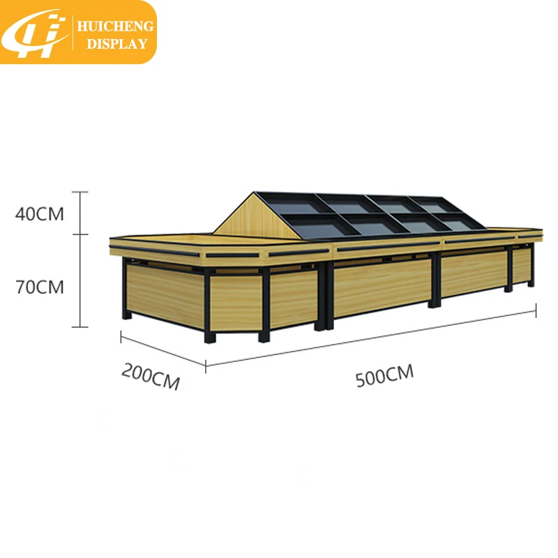 customized Supermarket wooden double sided Tilt-Top racks  Produce display table for vegetables