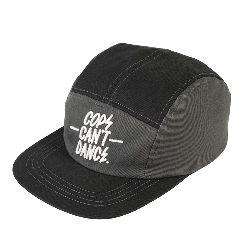 Custom black gray tow tone 3D embroidery 5 panel camp hat with your own logo