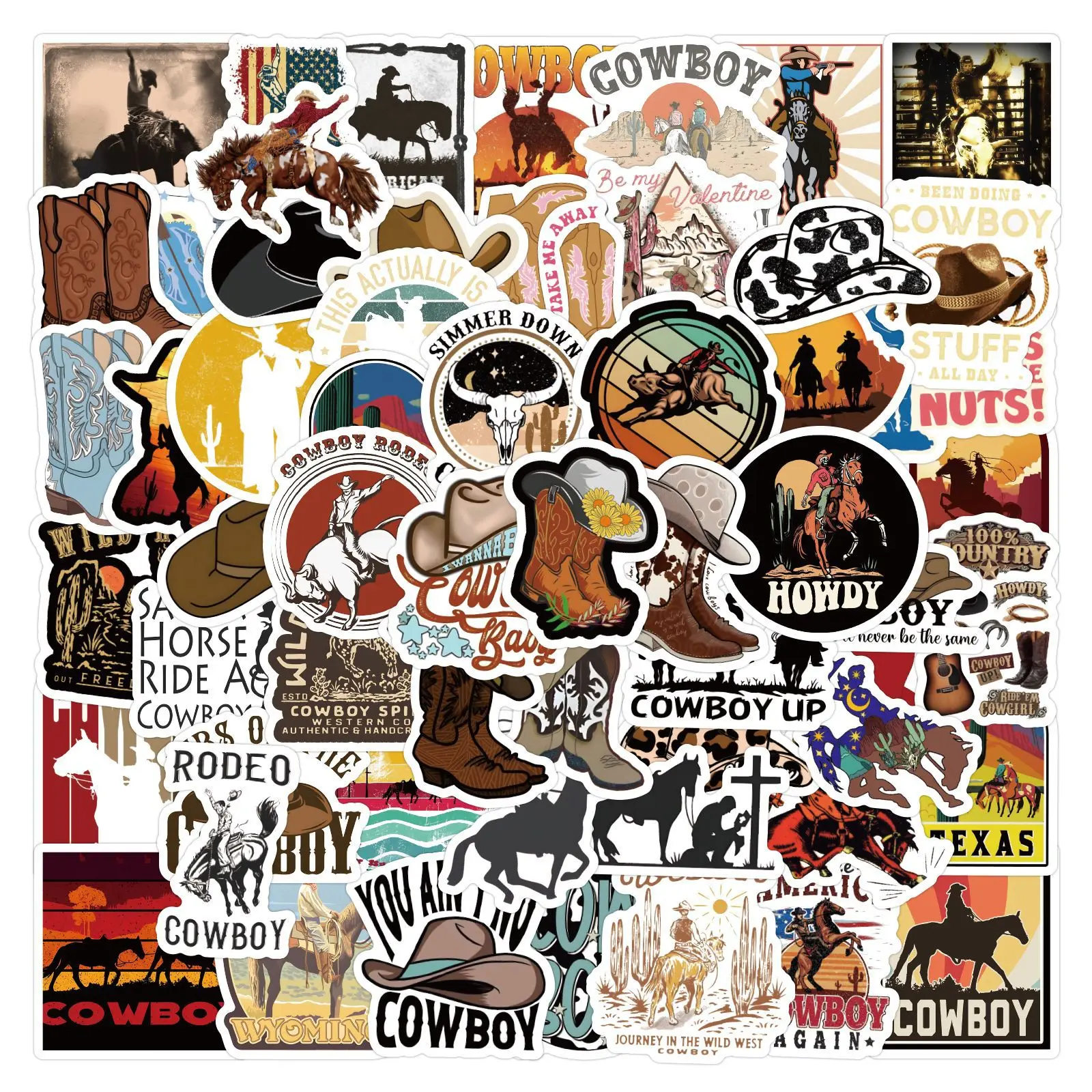 60Pcs New Western Cowboy Culture Graffiti Stickers For Gift Luggage Car Decor Vinyl Texas Horse Sticker