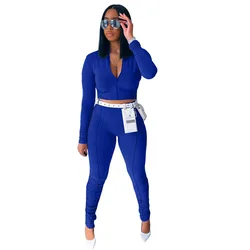 Tracksuit Women Long Sleeve Two Piece Pant Suit Zipper Stack Pant 2 Piece Pants Set