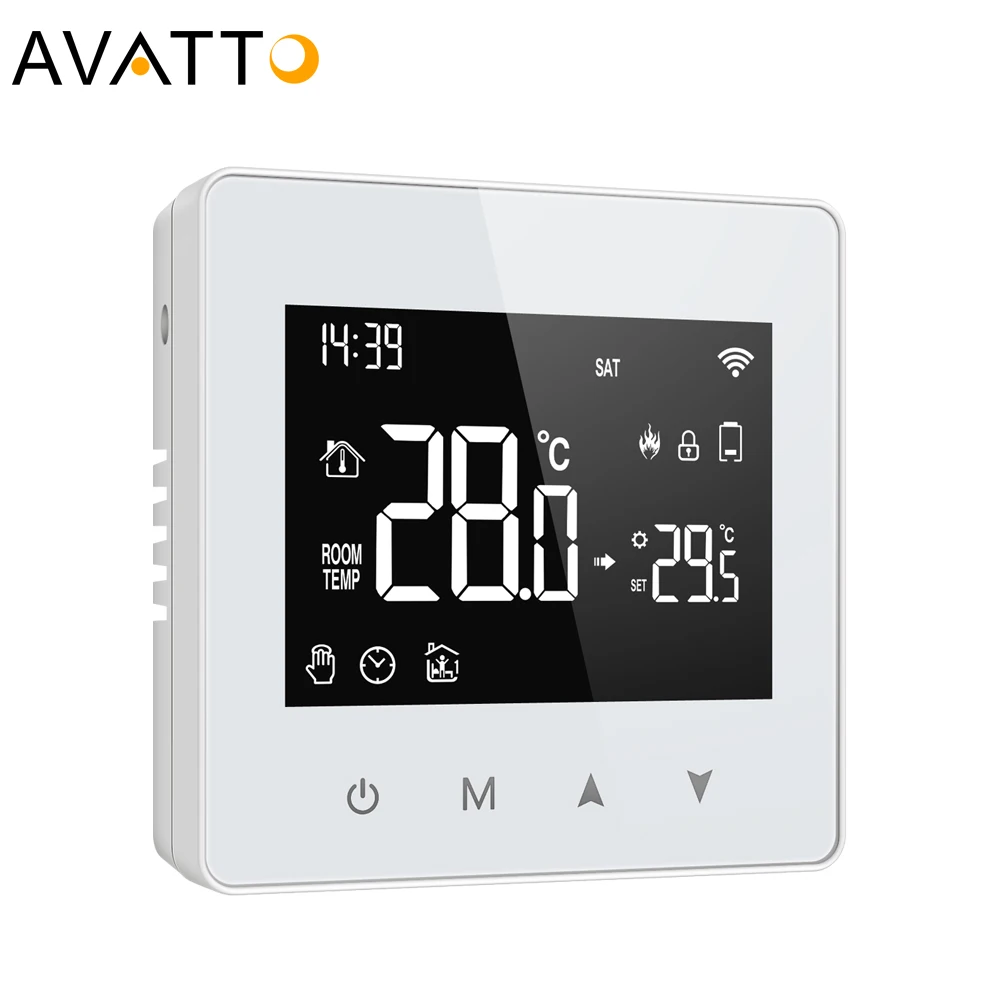 Умный термостат AVATTO AA с питанием от батареи, Wi-Fi, водяной газовый котел, термостат для умного дома, подогрев пола