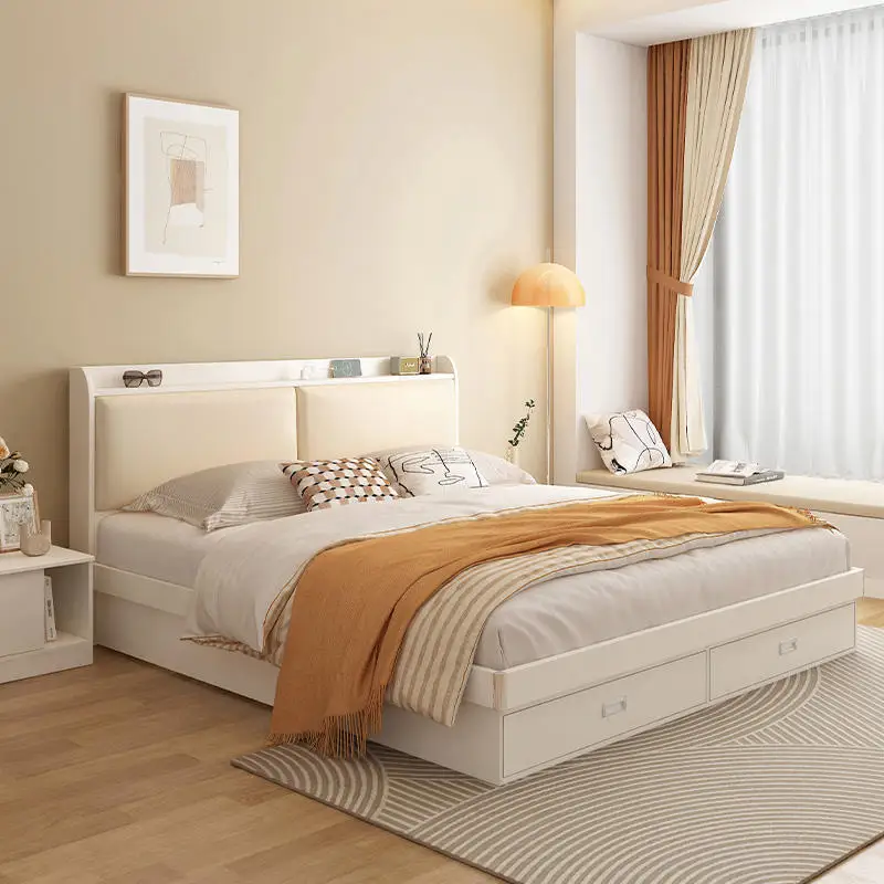 Современный новый дизайн коробка мебель для спальни гостиницы двойная белая деревянная двуспальная кровать большого размера с хранилищем