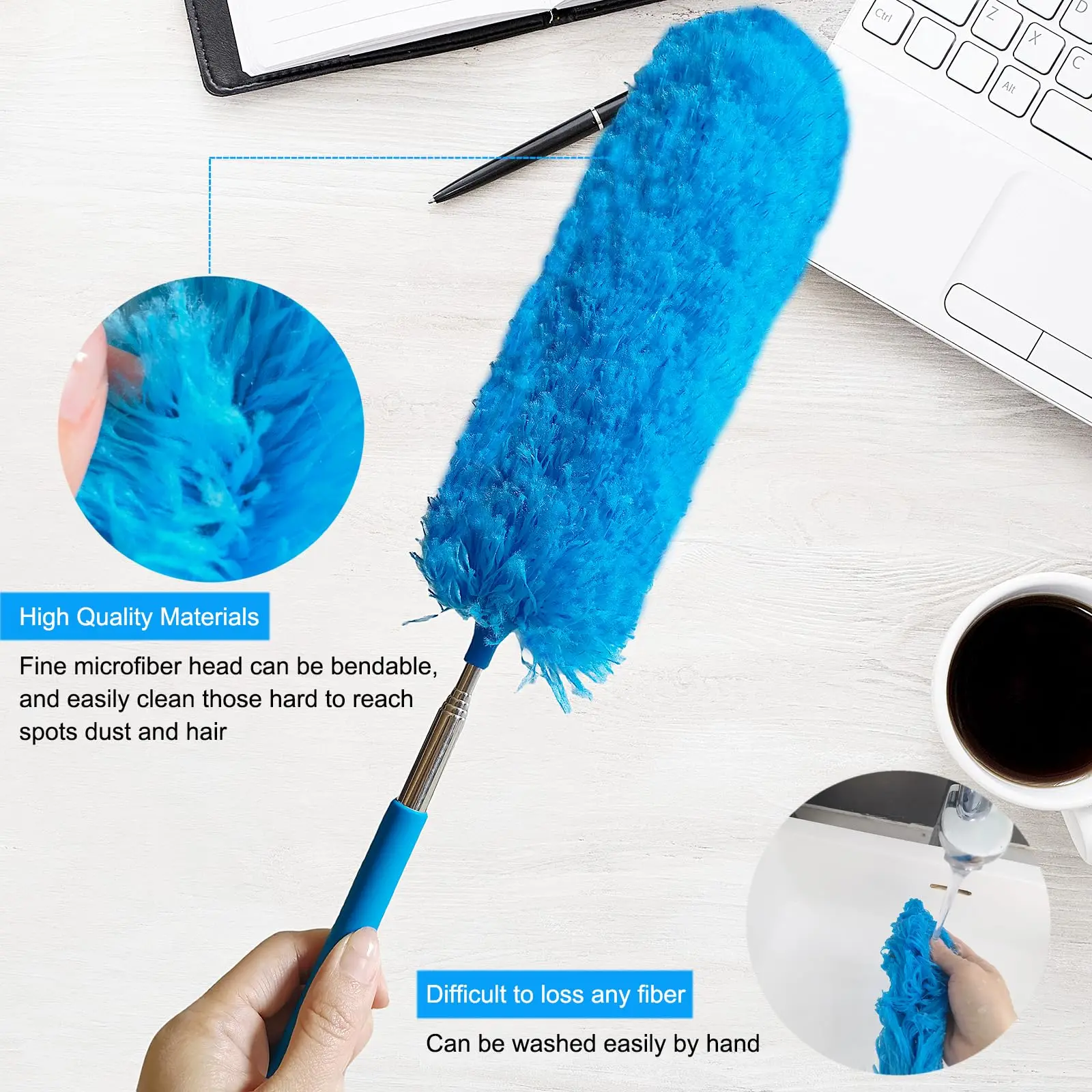 Extendable Telescoping Microfiber Duster Bendable Brush Washable Dusting Brush for Home Office Car gray