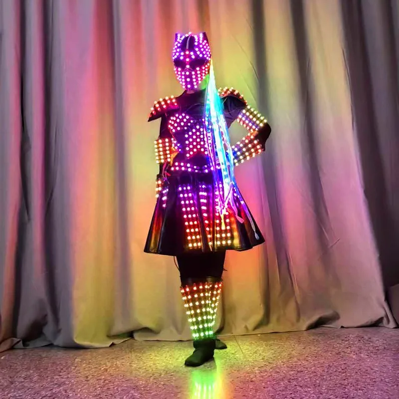 RICHSHINING Remote control LED colorful laser rechargeable luminous armor suit Nightclub Bar Light Show Helmet for cosplay Party