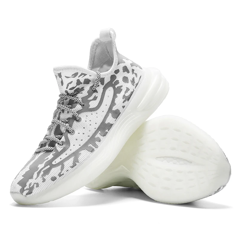 Мягкие, Лидер продаж, вязаный верх со светоотражающими кроссовками для мужских кроссовок