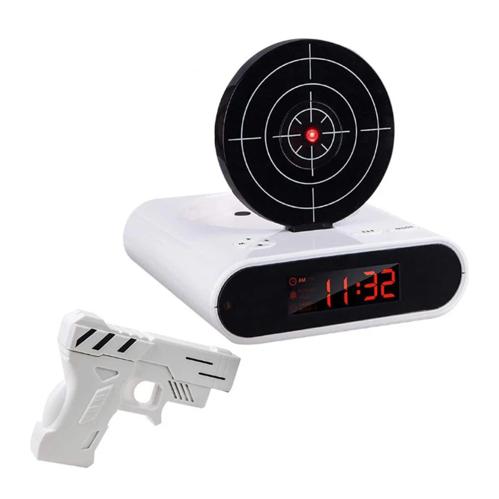 Easy customized kids infrared gun shooting lcd screen novel digital alarm clock laser target