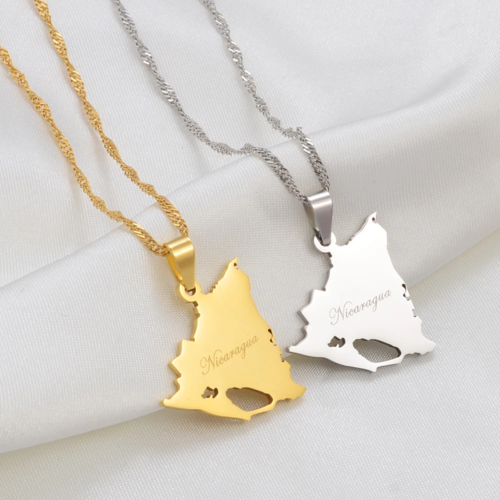 Nicaragua Map Pendant Necklace Silver/Gold Stainless Steel and Copper Jewelry for Weddings Nicaraguan Style #265221