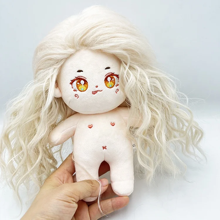 New 12cm long furry hair lovely 3D face girl plush idol doll with skirt