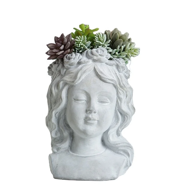 Wholesale Home Garden Retro Style Human Face Flowerpot Antique Design Handicarfs Plant Polyresin Figurines Bonsia For Sale