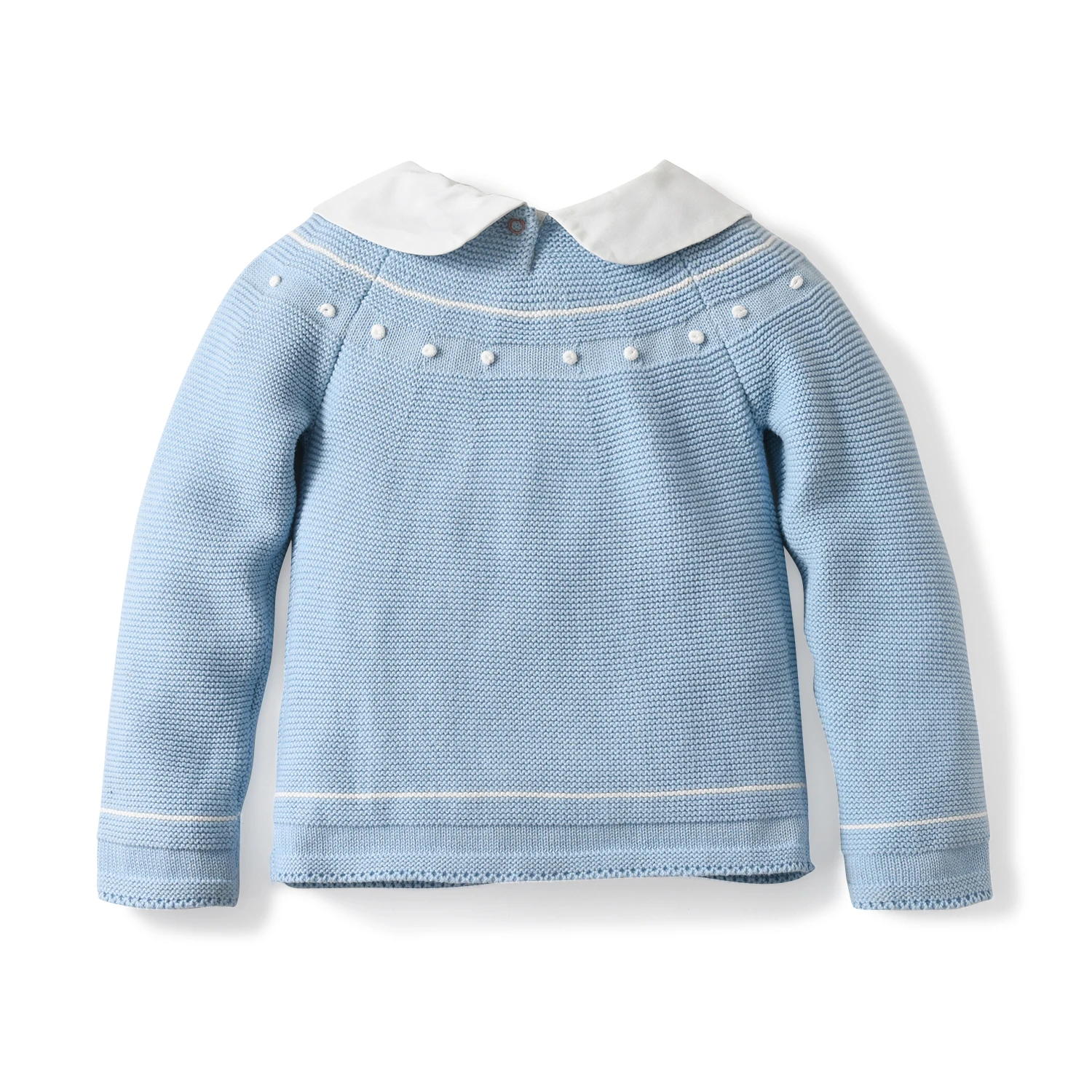 Custom Winter Children Boutique Blue Knitwear Autumn Long Sleeve Peter Pan Collar Baby Cardigan Knitted Kids Sweater