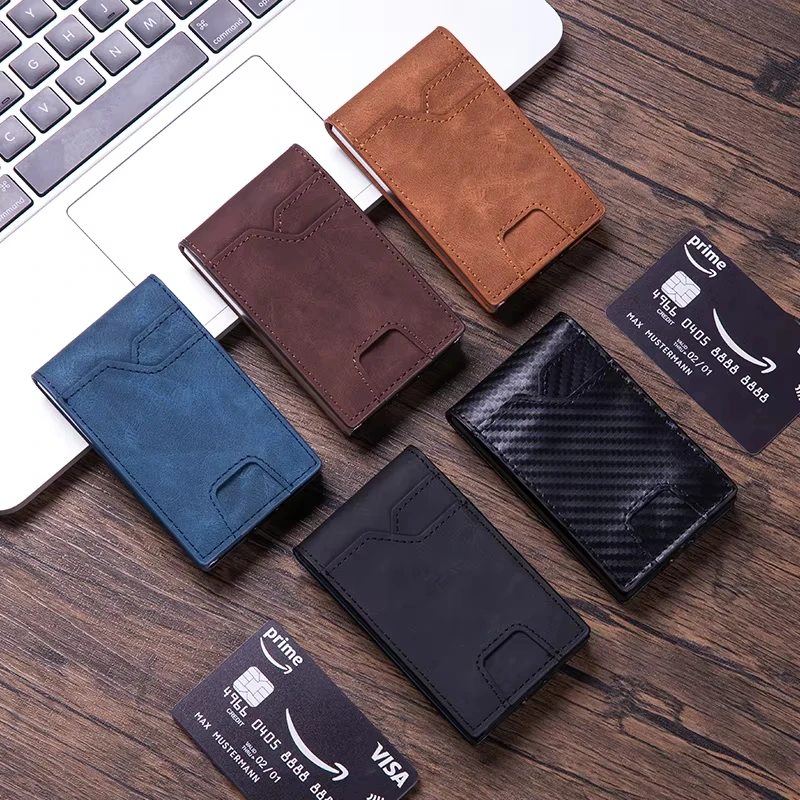 Custom Genuine Leather Money Clip Rfid Blocking Credit Card Mens Leather Money Clip Wallet Metal Money Clip