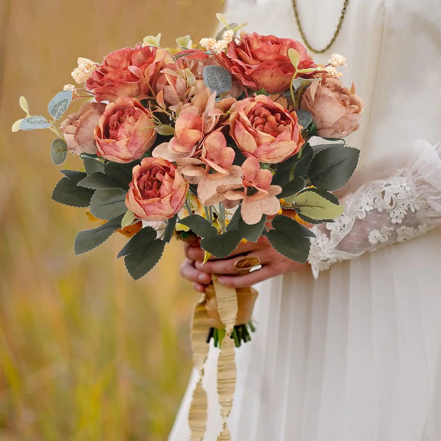 Hot selling short bouquet peony flower arrangement evergreen hydrangea rose flower for vase arrangement decoration