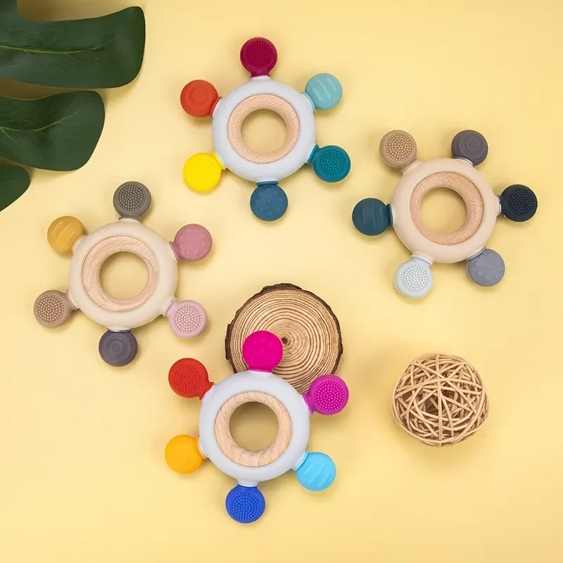 Hot Sales Silicone Wooden Teether Baby Soothing Baby Silicone Teether For Kids Baby Teething Toy