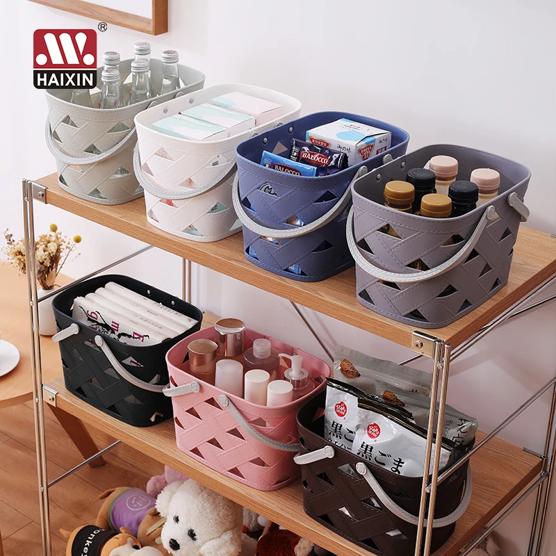 Haixin  plastic Imitation Leather Storage Basket shopping basket  multifunctional home kitchen bath organizer with handle