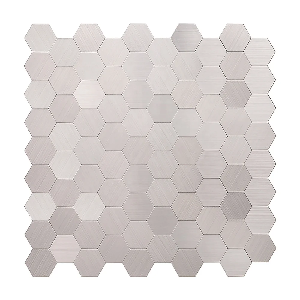 Self Adhesive Stainless Steel Aluminum Mosaic Peel and Stick Backsplash Tiles for Kitchen Wall Bathroom