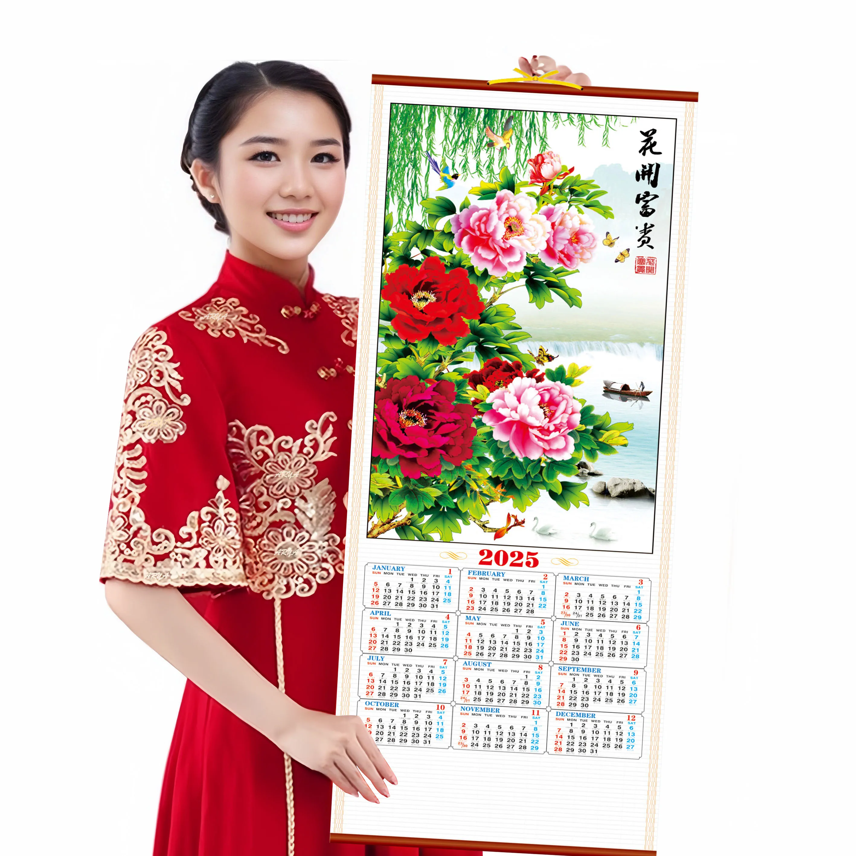 Custom Cane Wall Scroll Calendar Promotional & Business Gifts Home Decor Chinese Bamboo Calendar Printing