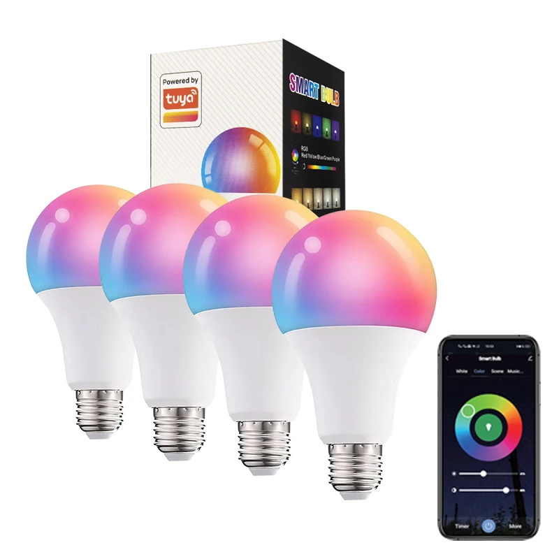 E27 B22 Smart LED Bulbs Lighting RGB Tuya App Wifi Control Home Dimmable Multi Color High Quality China Factory