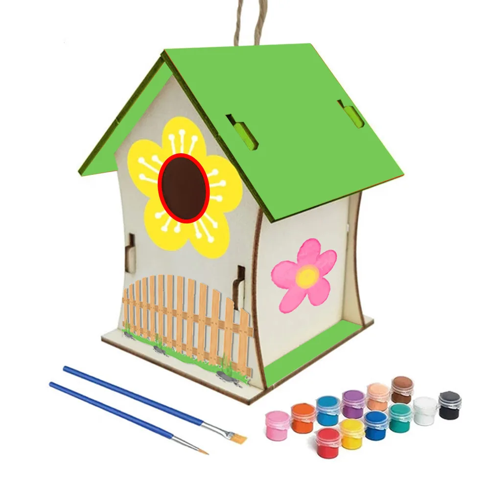DIY birdhouse kits wooden crafts arts for children to build and paint includes paints and brushes for kids girls boys toddlers