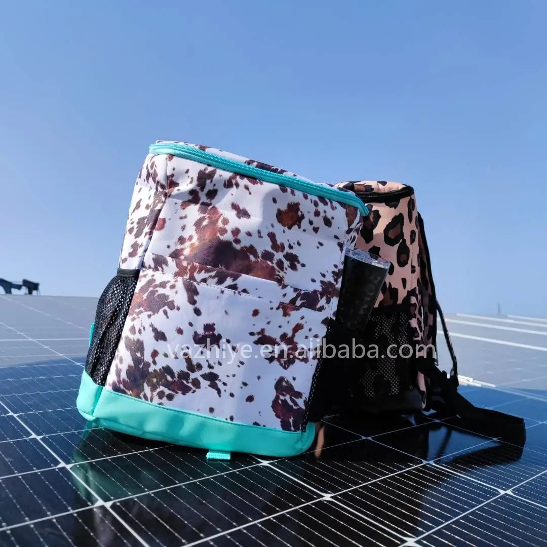 Popular Large Capacity Cow Leopard Print Pattern Beach Cooler Bag Summer Cooler Insulated Backpack