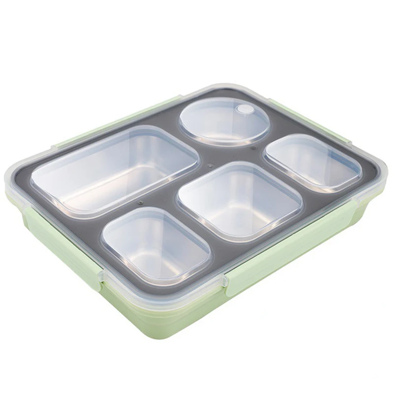 New each compartments leakproof 4 buckles PP lid hot water thermal bottom 304 stainless steel 4/5 compartments bento lunch box
