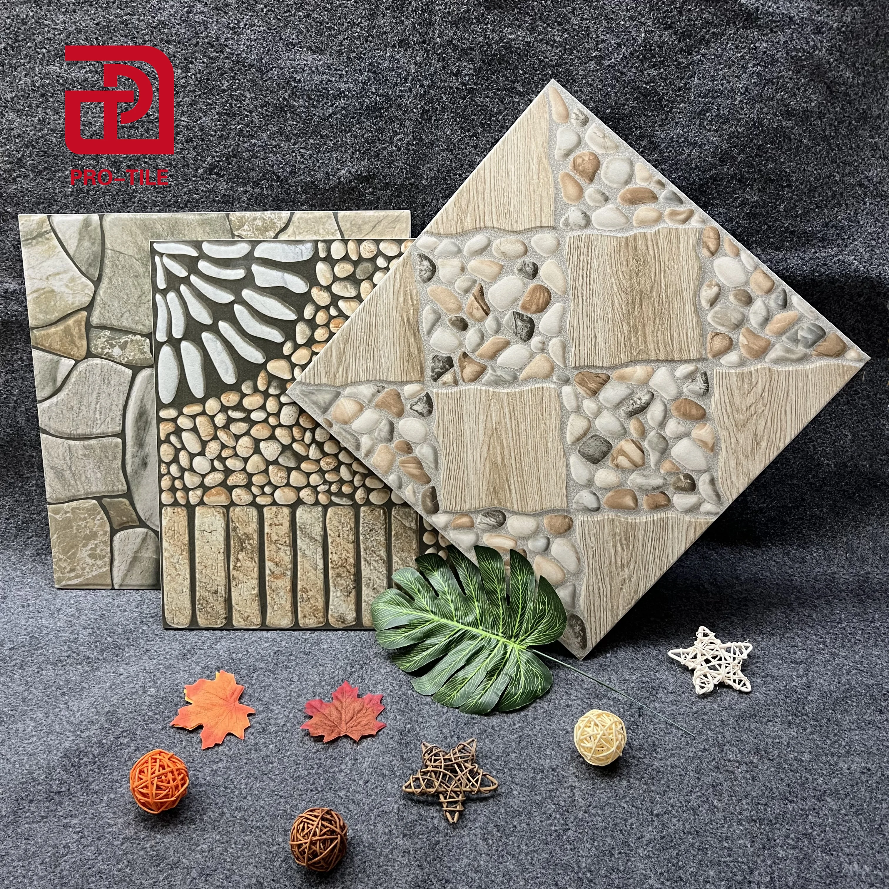 5D inkjet 400x400  cobblestone tile look stone  non slip  for outdoor  balcony porch yard