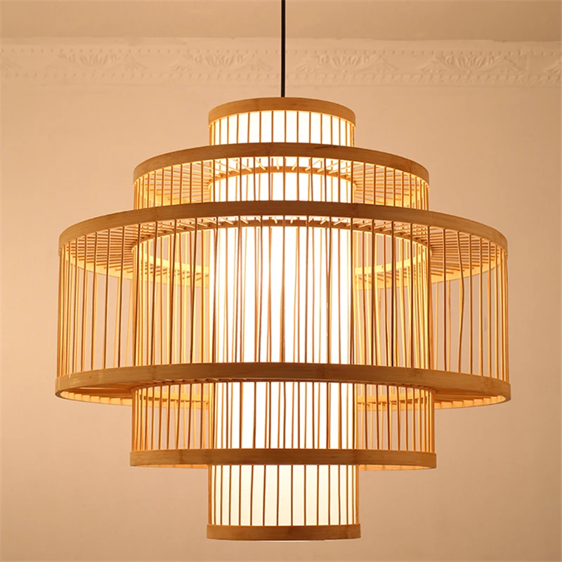 Nordic Pendant Bamboo Lights  Modern Dining Room Murano  Glass Lamp Simple Wooden Art Chandelier