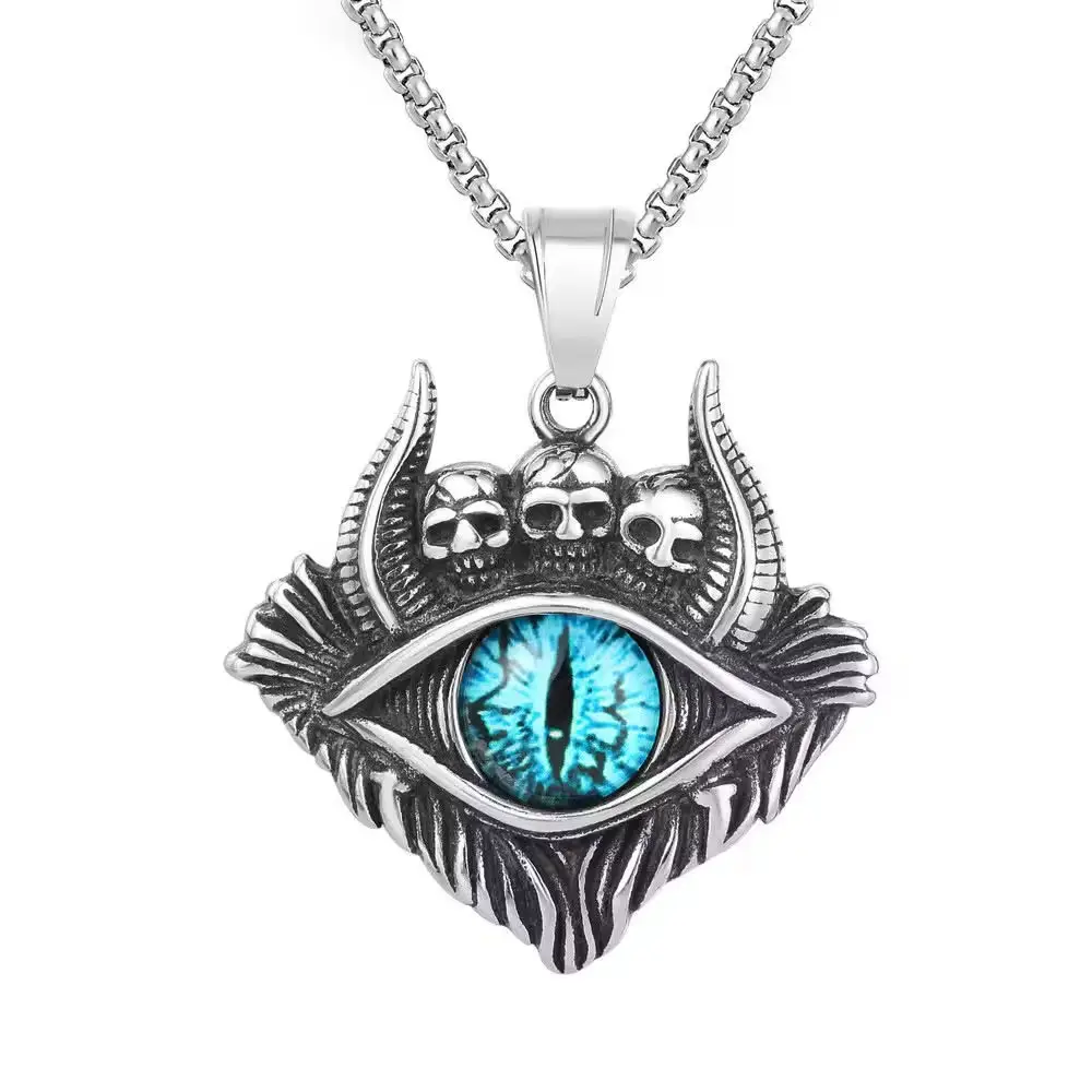 2024 Hot Sale Vintage Skull Pendant Eye Shape Stainless Steel Necklace For Men